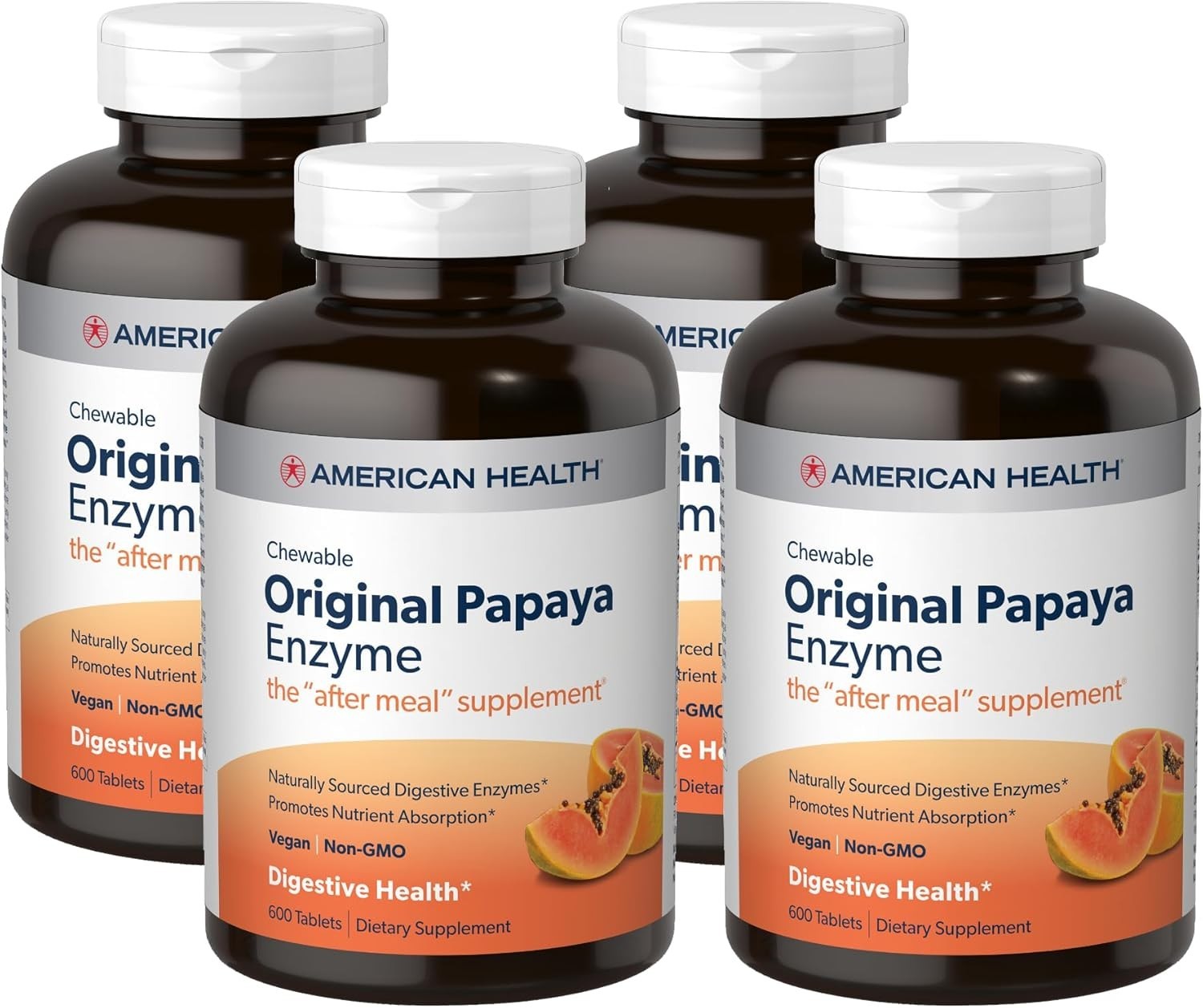 American Health Chewable Original Papaya Enzyme 600 Tabs Each (Pack of 4)