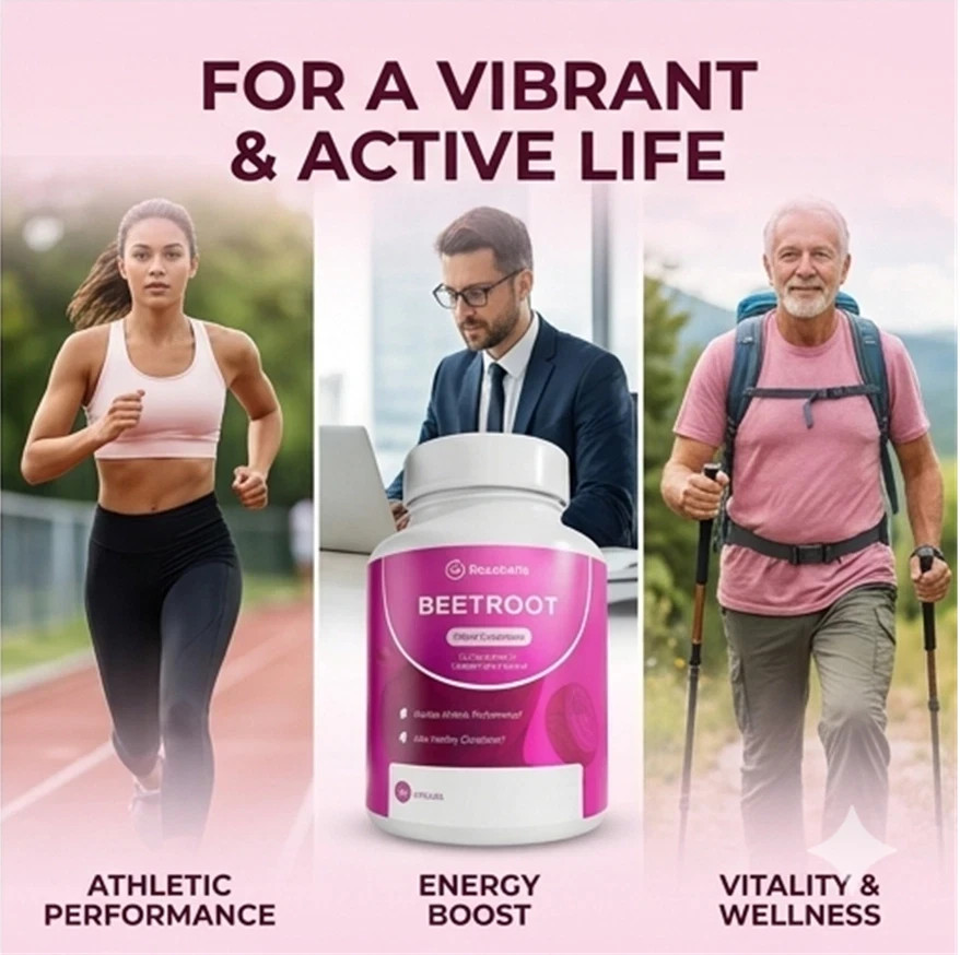 Rosabella Beetroot 1300mg Capsules Supplement 120 Count (2 x 60ct) Daily Wellnes