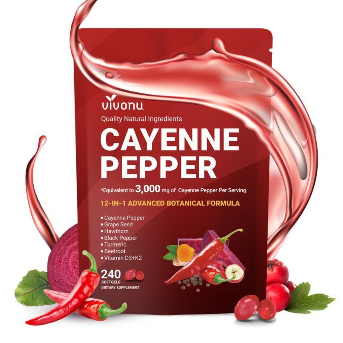 US Cayenne Pepper Softgels for Leg Vein & Circulation Support ,Vascular Health