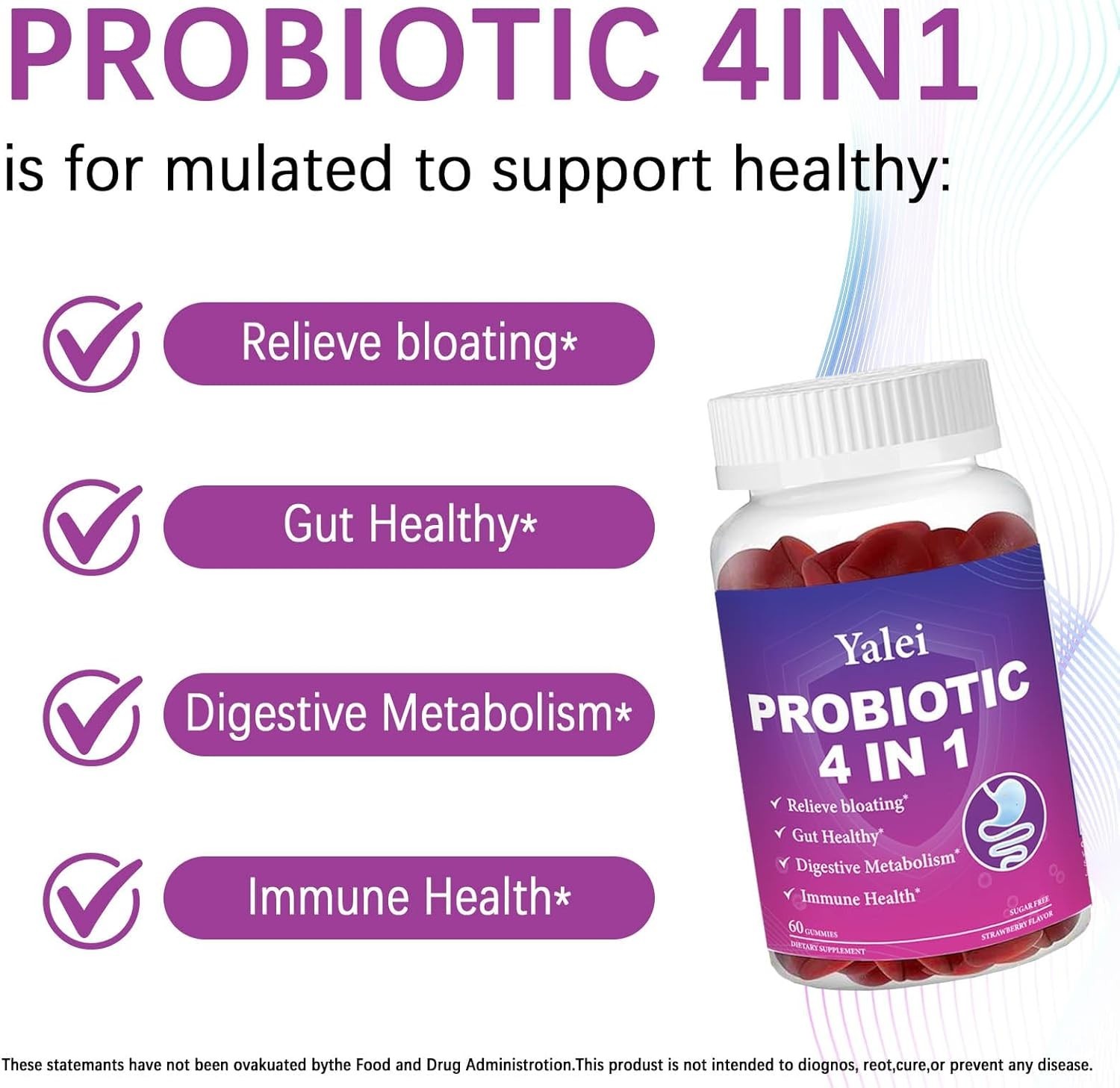 Probiotic Kombucha Gummies | Sugar Free | Probiotics Fiber Supplement for Unisex