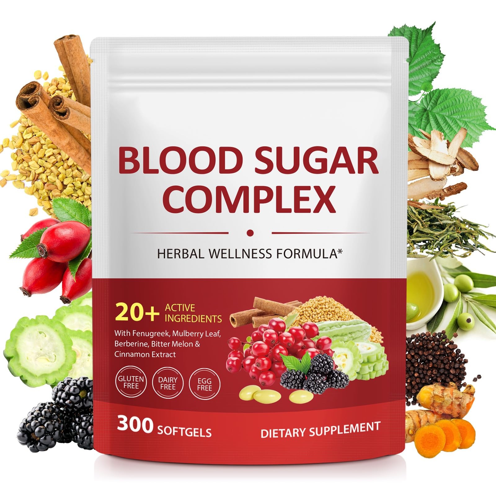 300 Softgels Blood Sugar Complex Supplement | 20+ 300 Count (Pack of 1)
