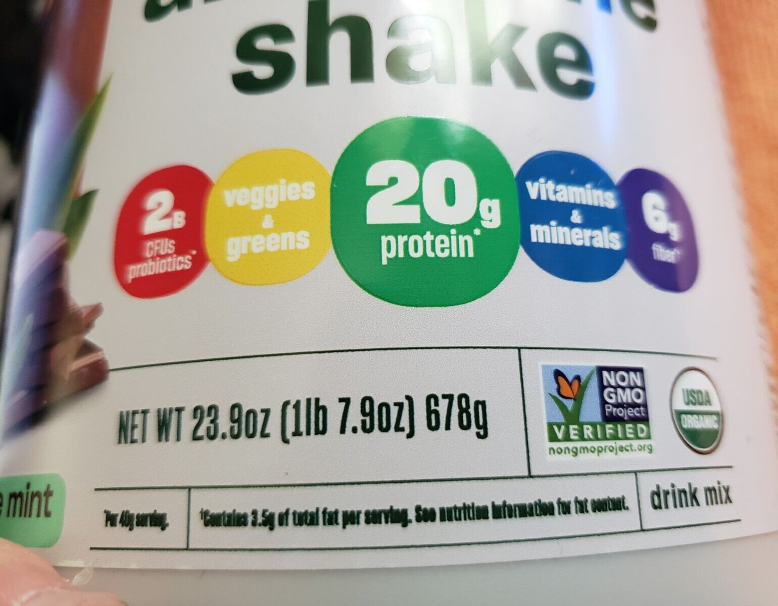 VEGA – All IN ONE SHAKE – Plant Based 23.9 oz – Chocolate Mint – Expire 5/2026