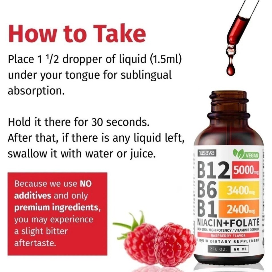 Nusava Vitamin B complex – B 12, B 6 & B 1 + Niacin & Folate 1/2/3 Bottles
