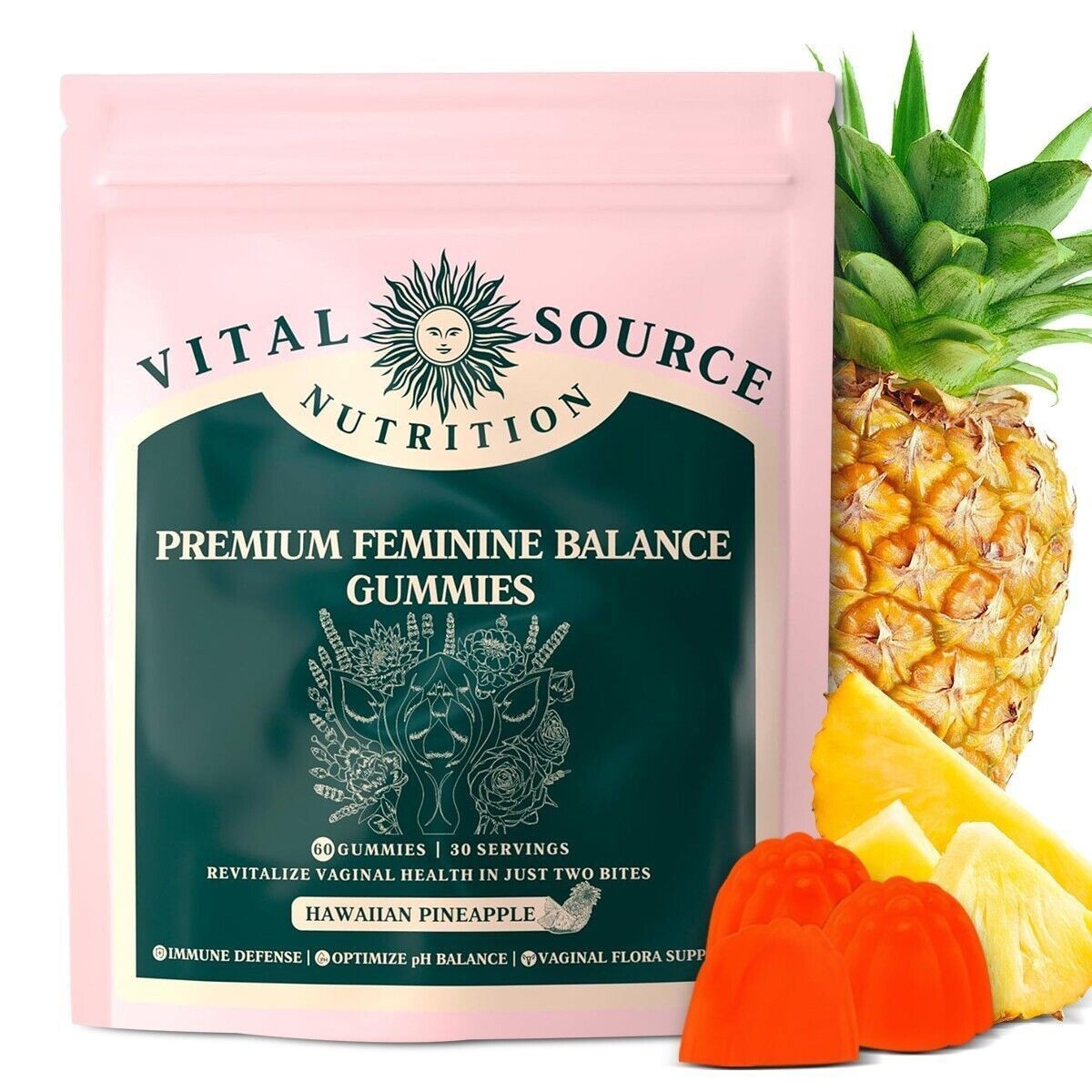 3/2Pack Vital Source Feminine Balance Gummies Hawaiian Pineapple US