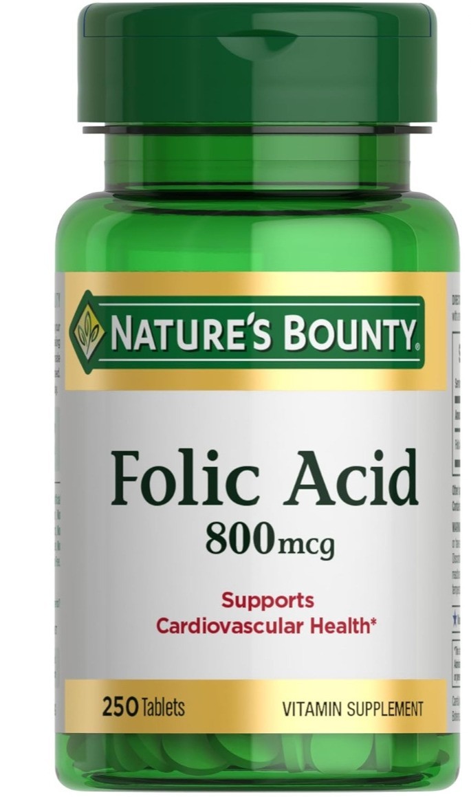 Nature’s Bounty Folic Acid 800mcg Prenatal Heart Health Vitamin 250 Tabs 1 Pack.