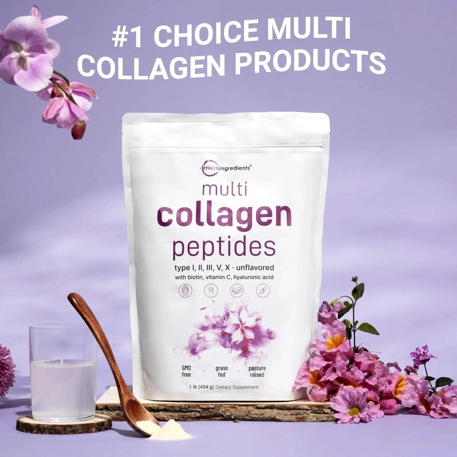 Micro Ingredients Multi Collagen Peptides Powder 16oz – Type I II III V X