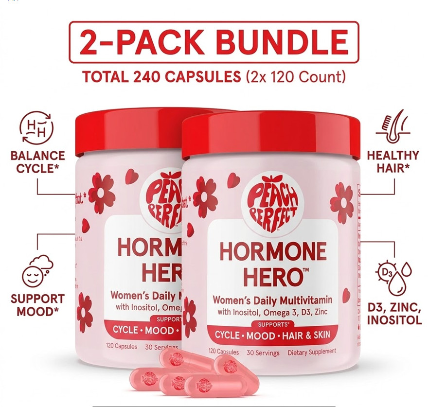 Peach Perfect Hormone Hero Inositol Multivitamin 2-Pack Cycle Mood Hair 240 Caps