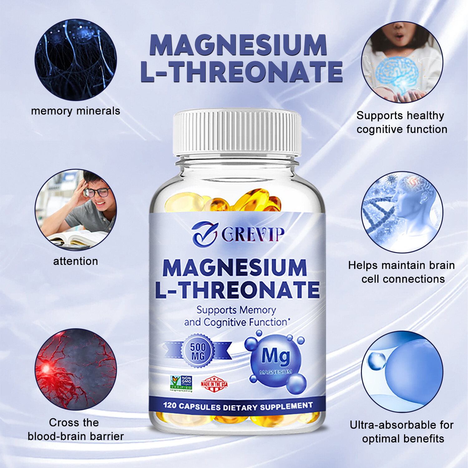 Magnesium L-threonate- Support Focus, Improved Sleep, Mood & Cognitive Abilities
