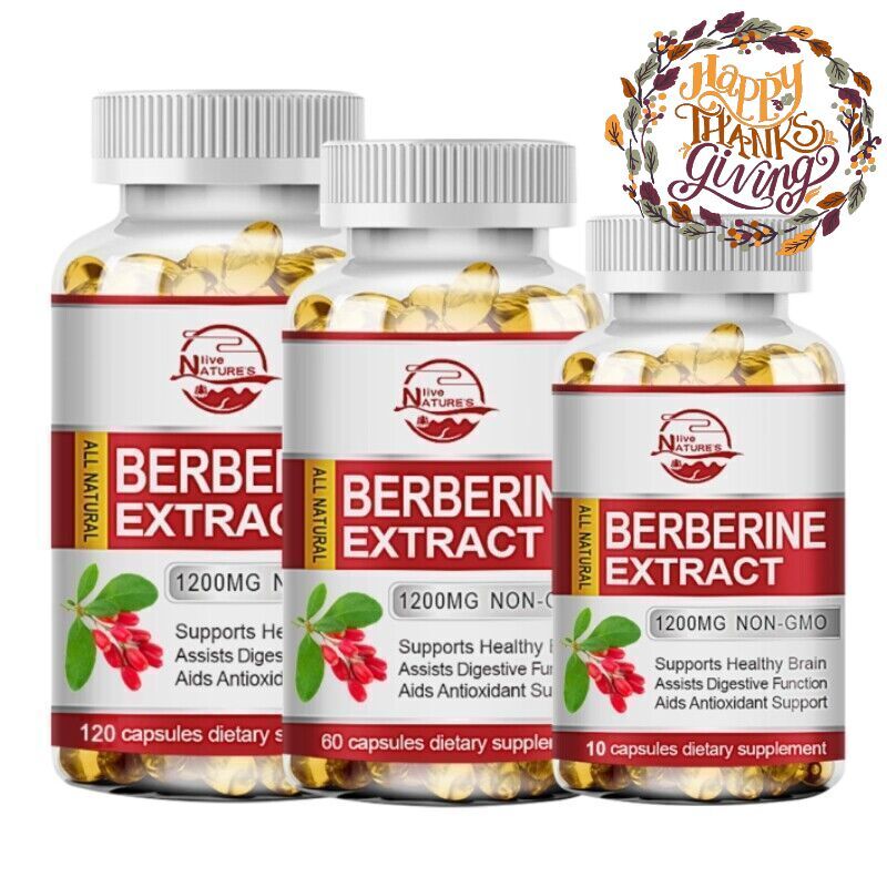 Berberine HCL 1200mg Cholesterol Blood Sugar Health General Wellness 60/120 Pcs