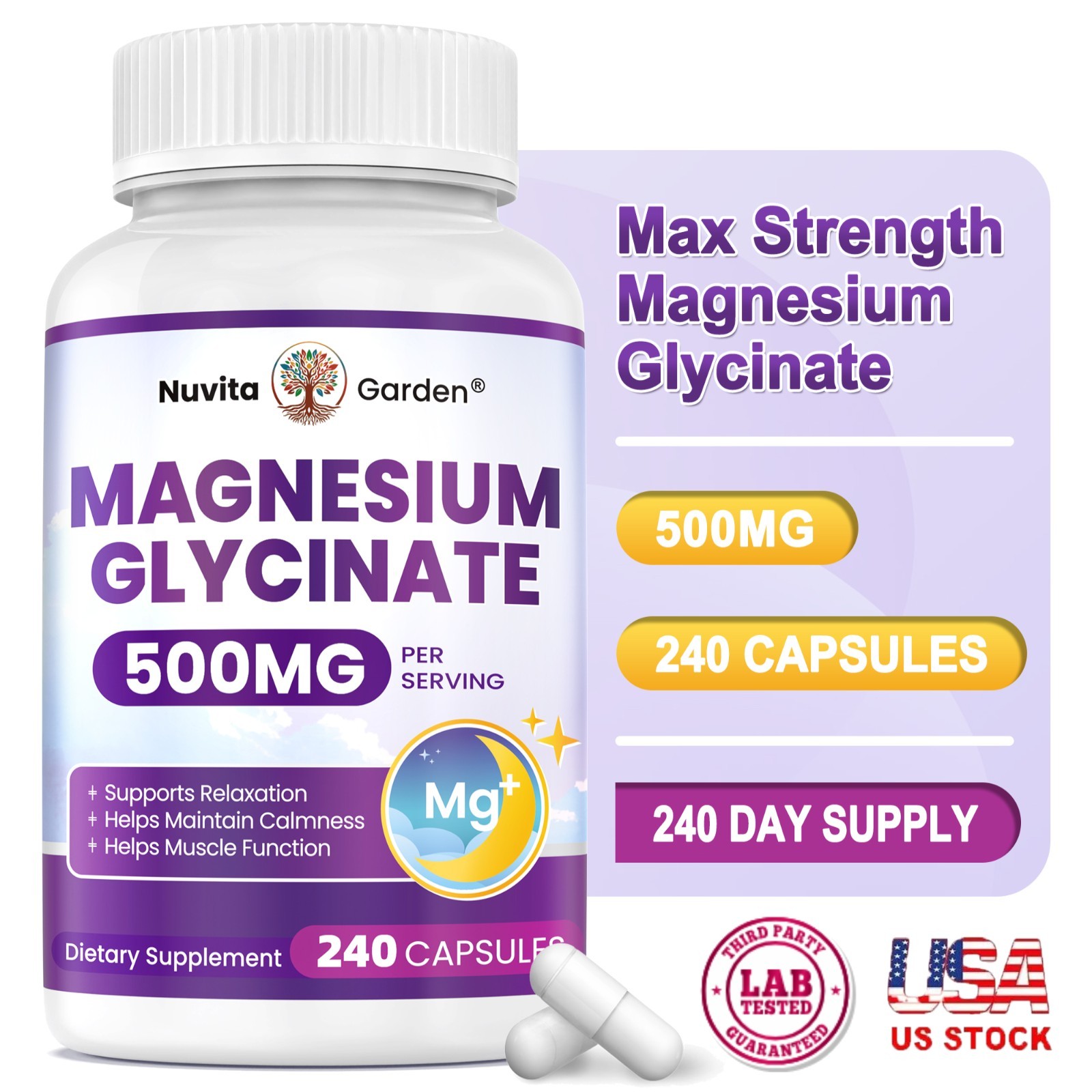 Magnesium Glycinate 500mg 240 Capsules – High Absorption Magnesium Supplement
