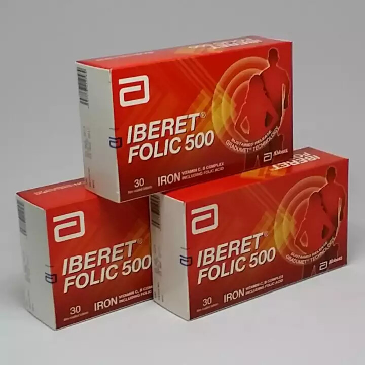 3 boxes Abbott Iberet Folic 500 Iron Vitamin C, B Complex, Folic Acid Free Ship