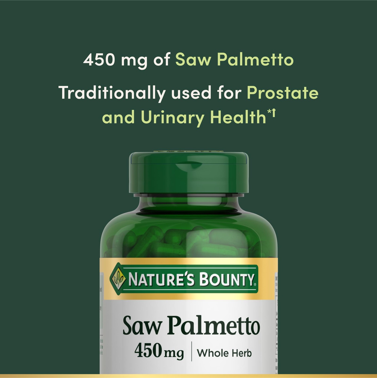 Nature’s Bounty Saw Palmetto Support for 250 Count (Pack of 1), Green