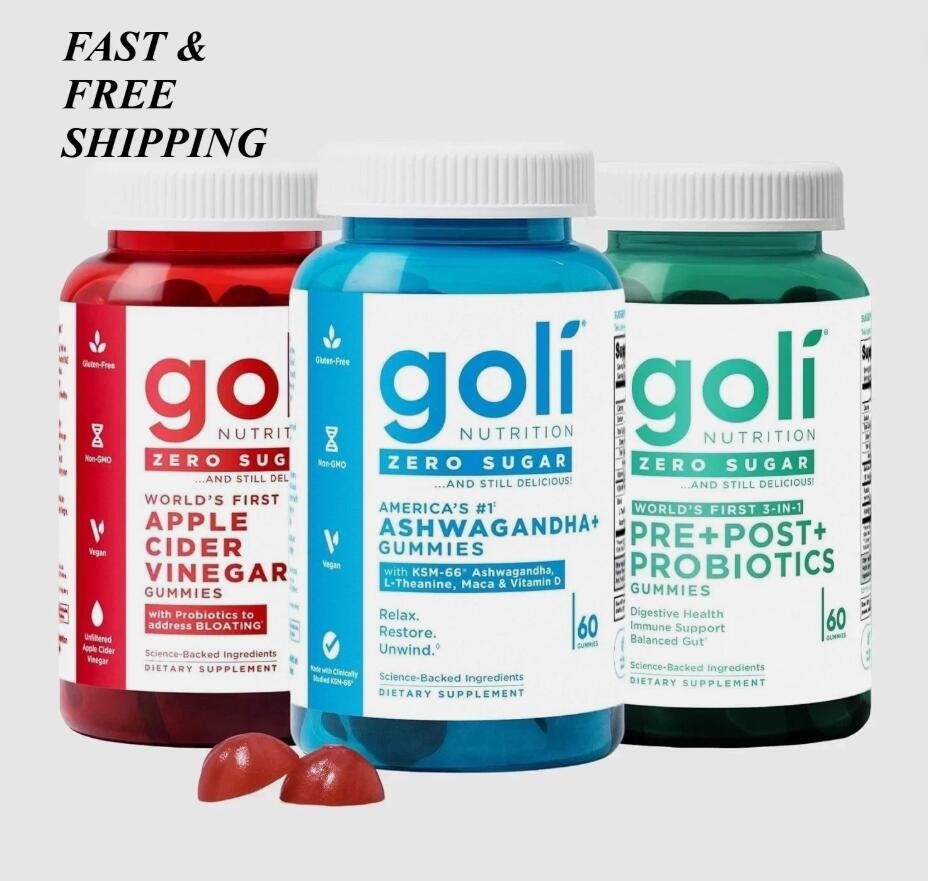3 Pack Goli Zero Sugar Best Seller Trio Set Gummies 60Caps Per Bottle