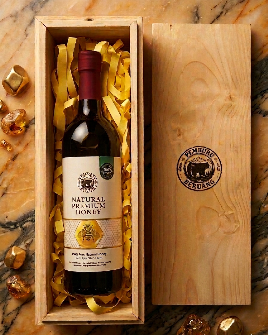 Pemburu Beruang Premium Artisanal Wild Honey 750ml Wax Seal Glass Bottle in Box