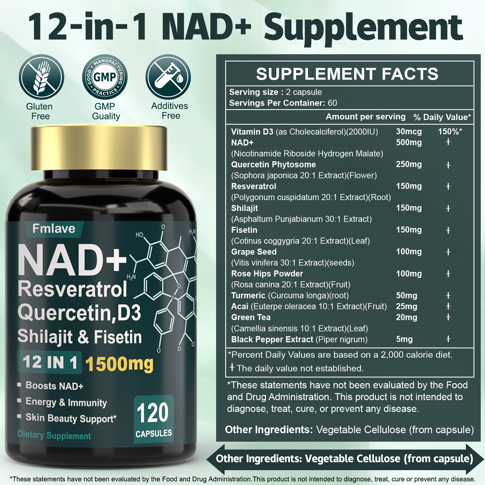 4pack NAD+ Supplement 1500Mg with Resveratrol Fisetin Nad plus Boosting 480 Caps