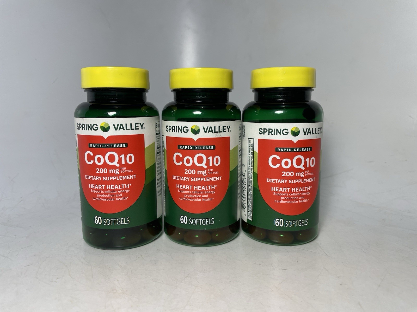 X3 Spring Valley CoQ10 200mg Softgels Rapid Release 180 Total Exp. 08/28