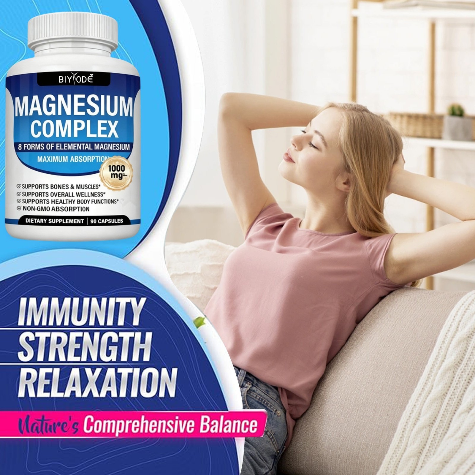 3Pack Nutrition Magnesium Complex 1000mg Supports 8 Elemental Magnesium