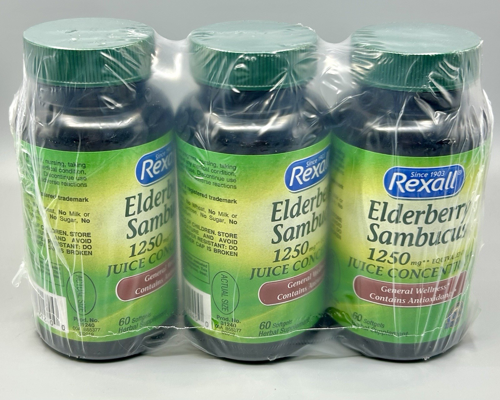 3 ELDERBERRY Sambucus HERBAL Supplement 1250 mg Softgel 60X3=180 w/ ANTIOXIDANTS