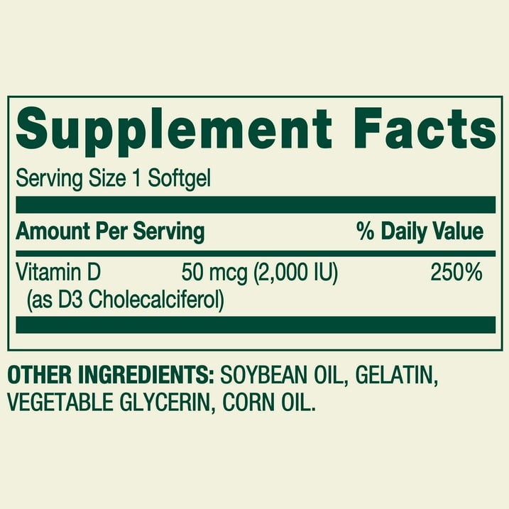 Spring Valley Vitamin D3 2000 IU Softgels Bone & Immune Health, 200 Count