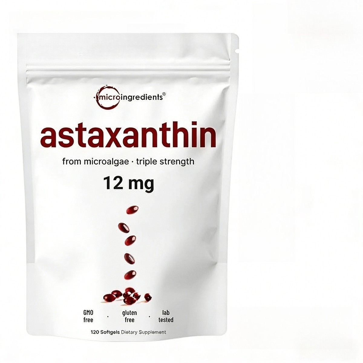 Micro Ingredients Astaxanthin 12mg, 120 Softgels, Natural Antioxidant