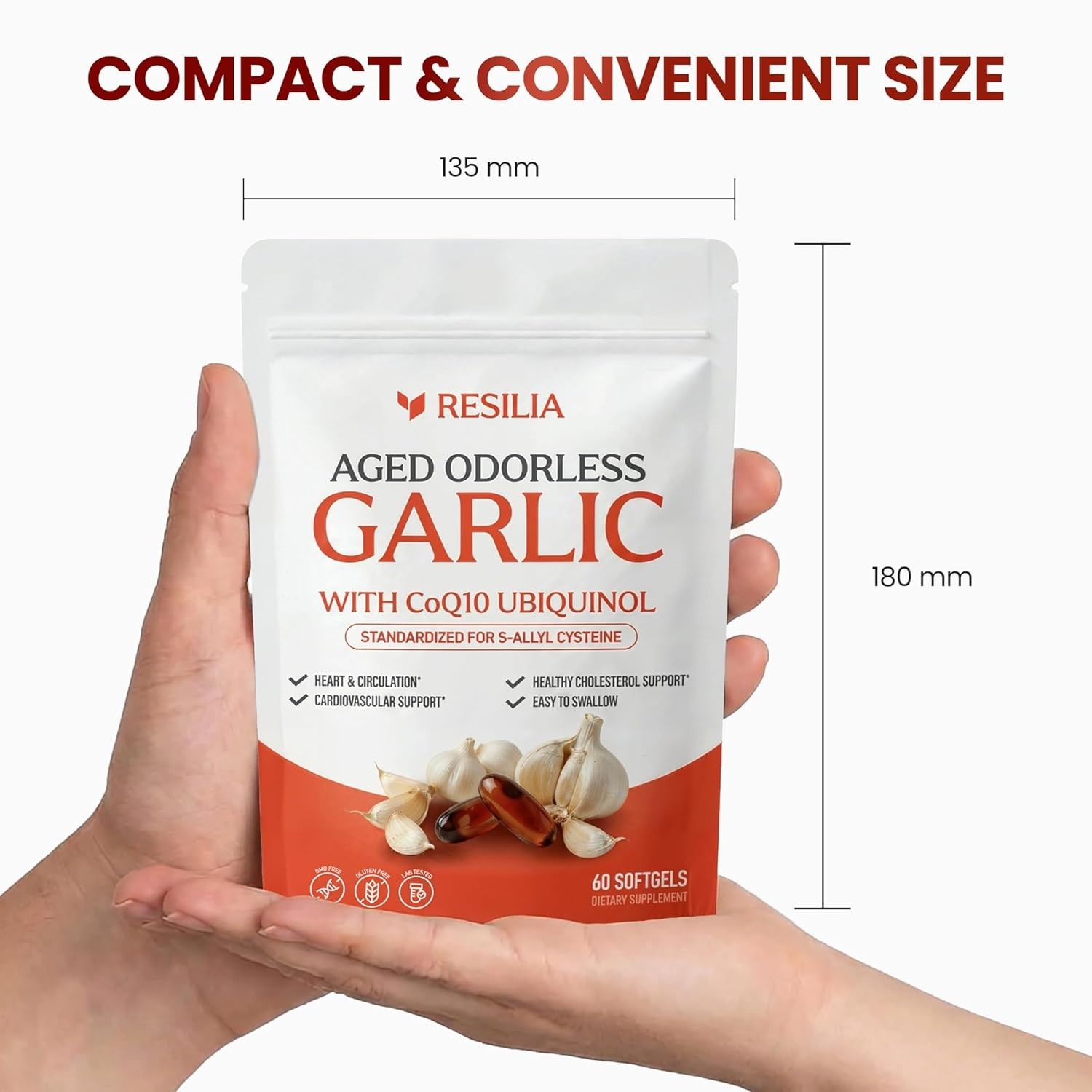 Resilia Garlic Extract 600mg Softgels (60 Count) – Odorless Aged Garlic Extract