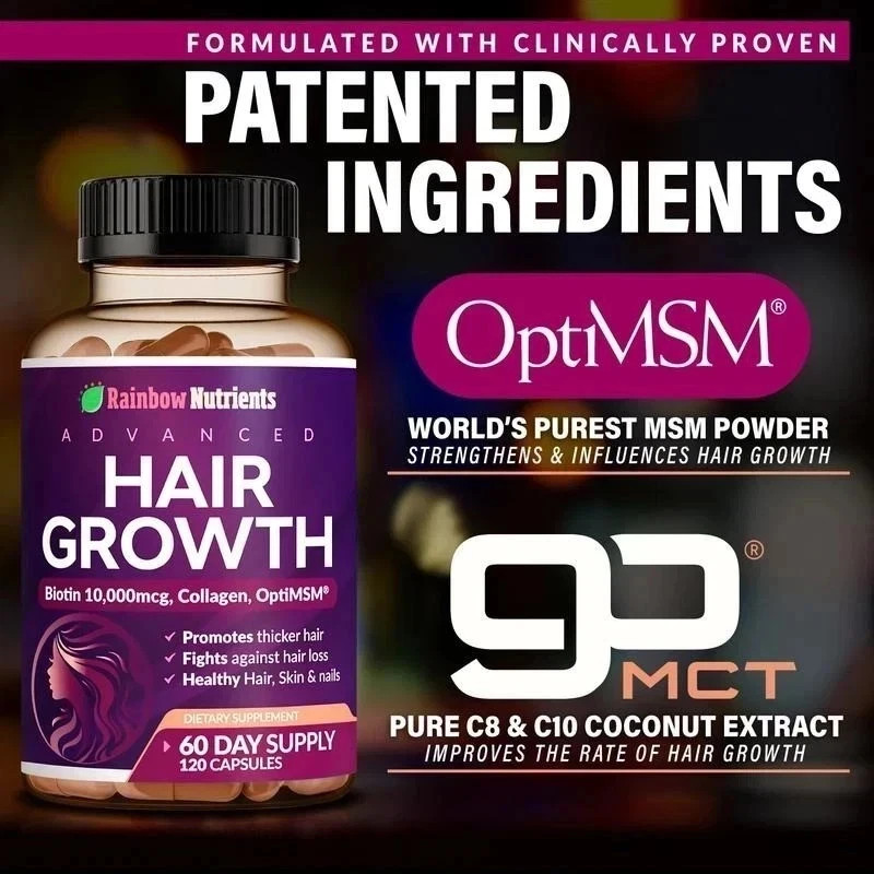 Rainbow Nutrients ADVANCED Hair Growth Vitamins – Biotin 10,000mcg, Collagen