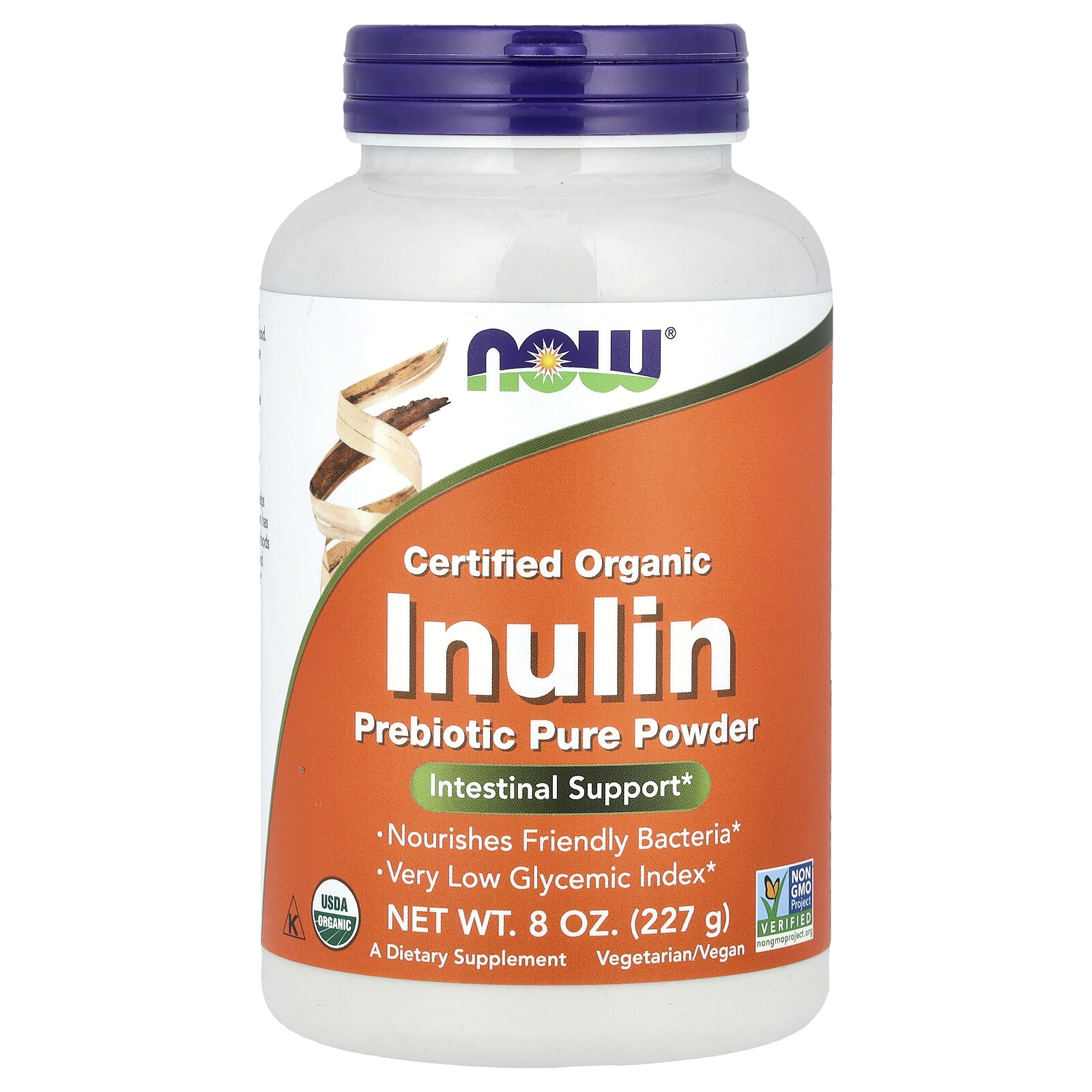 Now Foods Certified Organic Inulin Pure Powder 8 oz 227 g GMP Quality Assured,