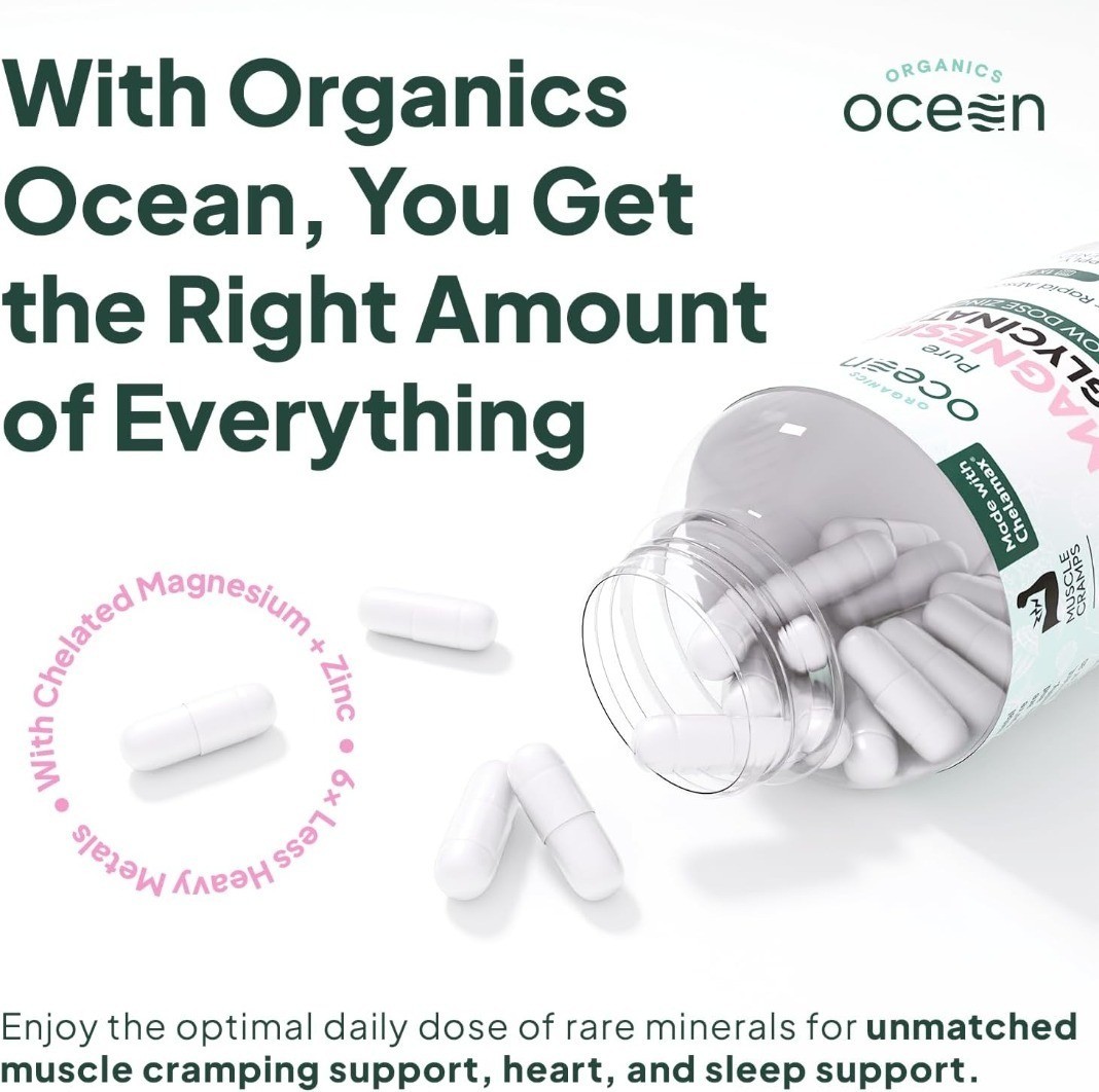 Organics Ocean Pure Magnesium Glycinate for Women and Men ULES SEALED
