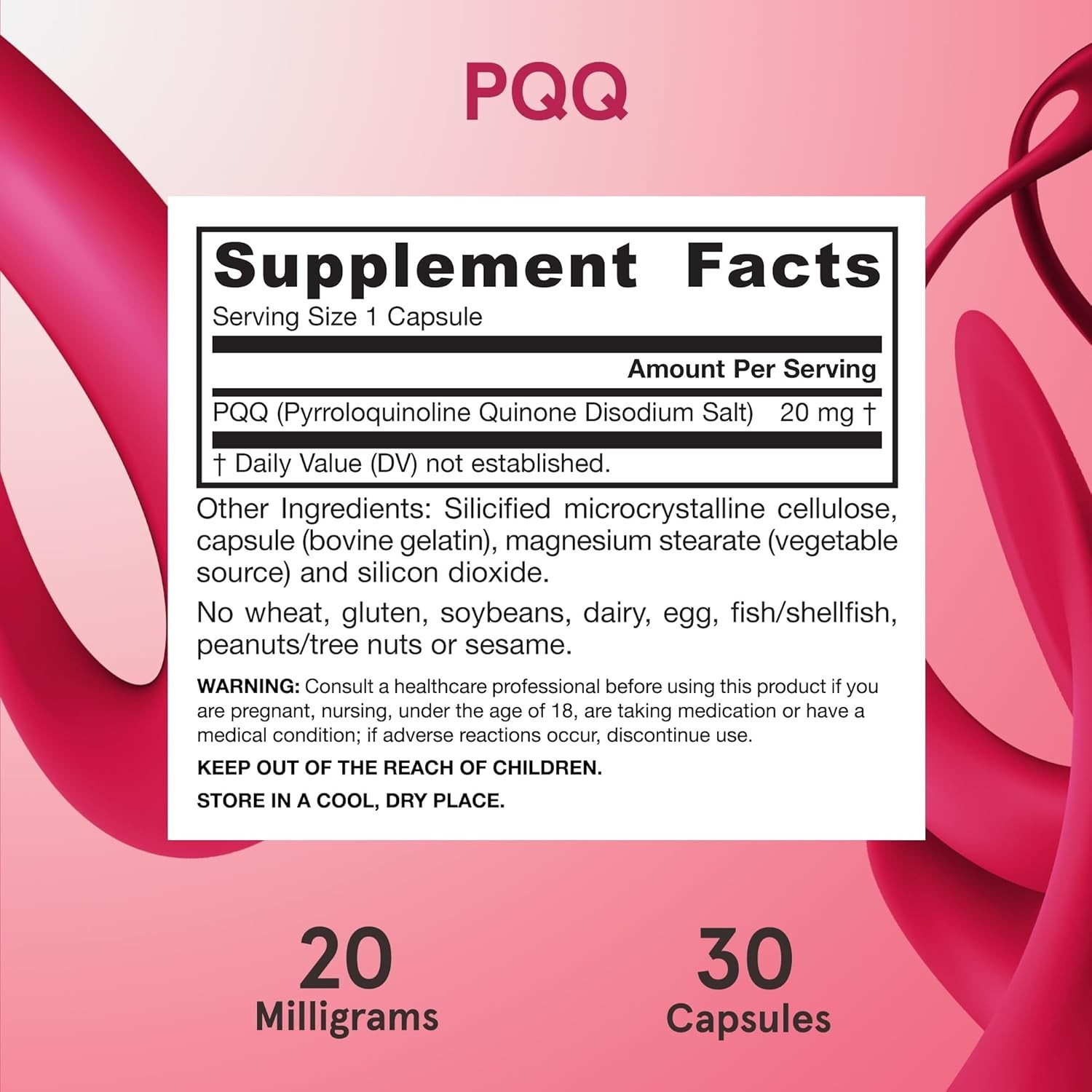 Essential PQQ 20mg Dietary Supplement for Heart & Cognitive Health – 30 Capsules
