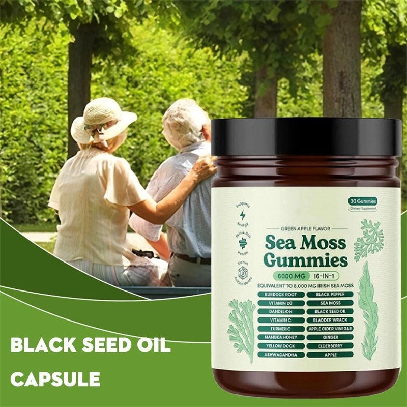 Quality 16 in 1 Organic Sea Moss Gummy | Irishmoss Extract 6000Mg | Green Apple