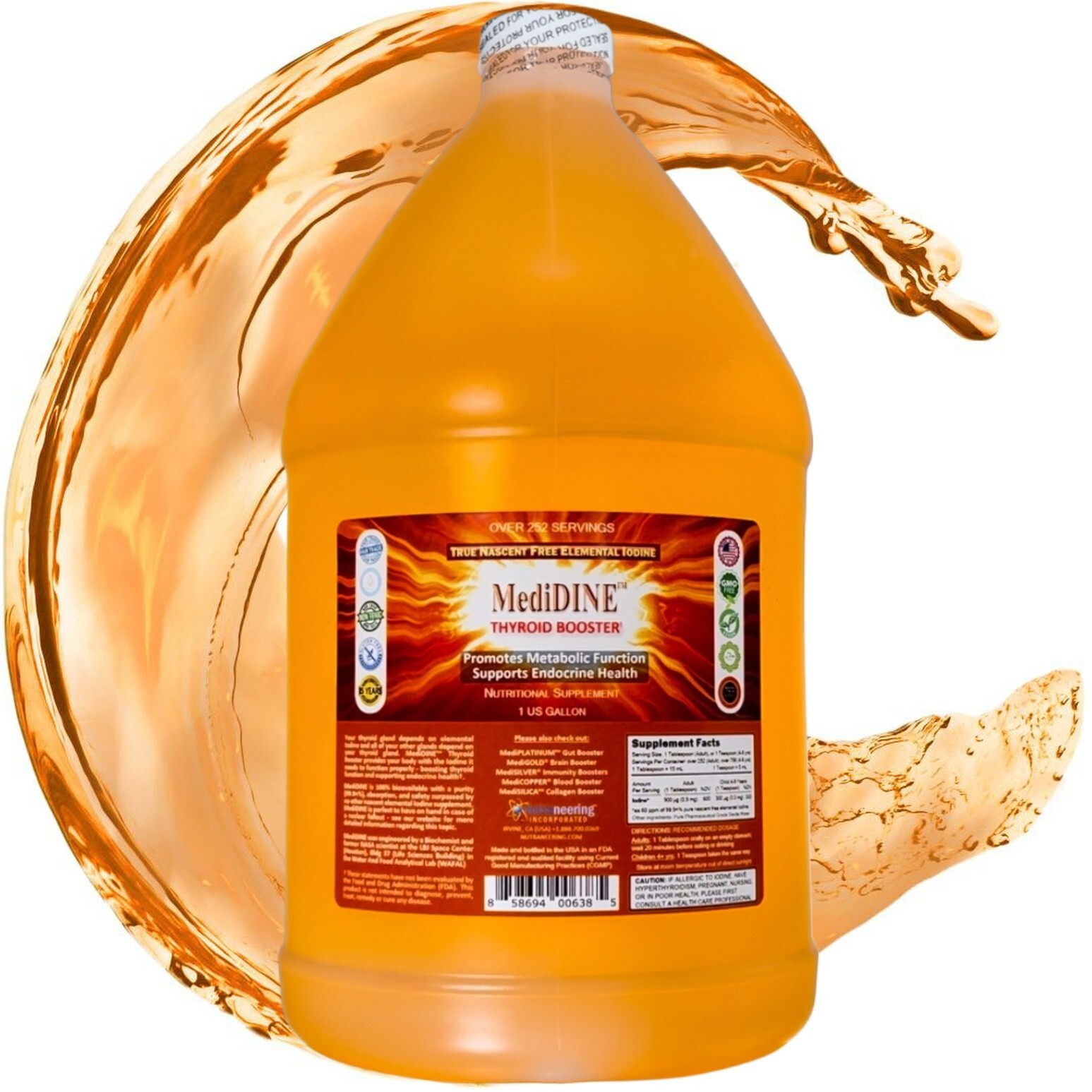 MediDINE™ Thyroid Booster True Nascent Free-Elemental I2 Iodine Nutrient: 1 Gal