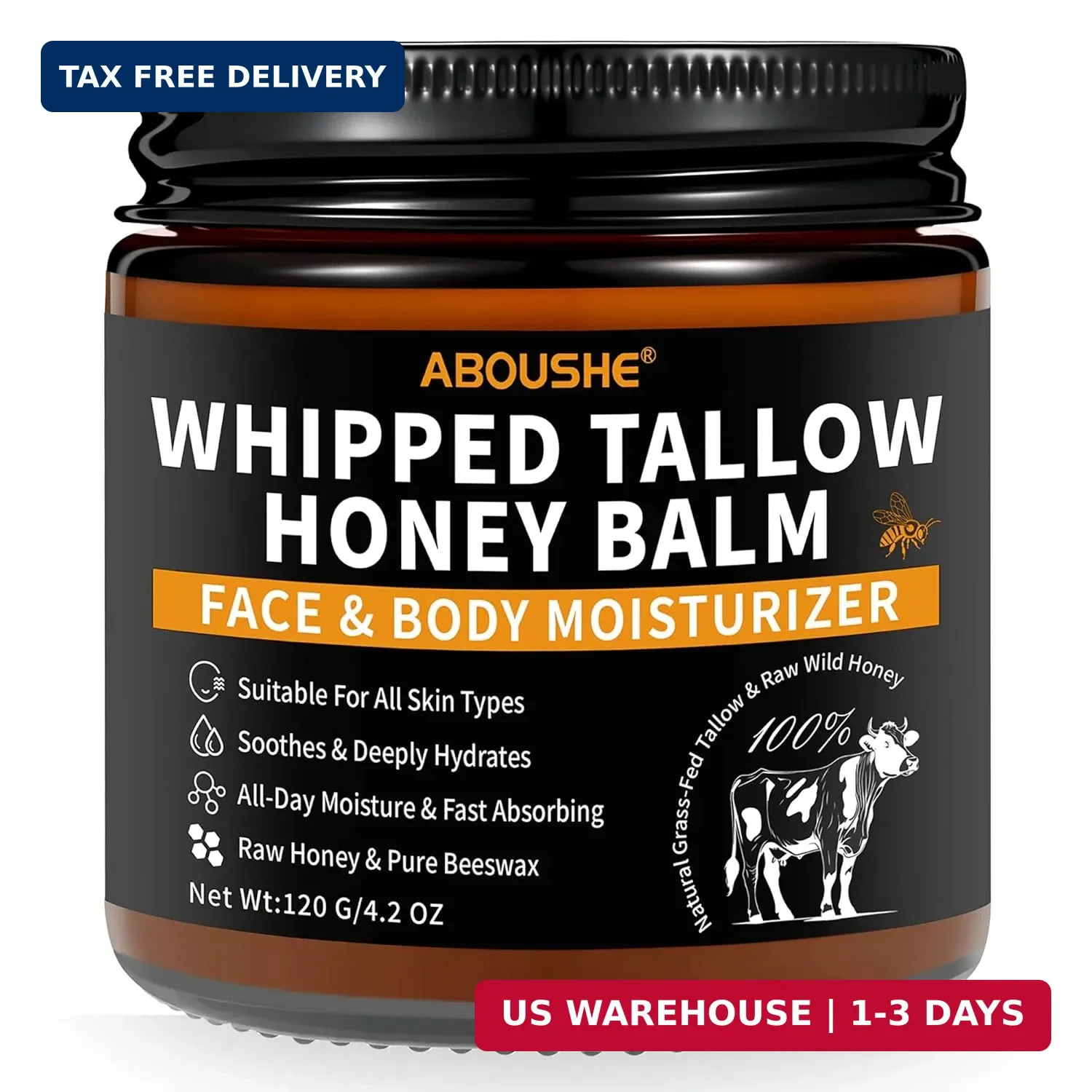 Beef Tallow for Skin – Organic Grass-Fed Whipped Beef Tallow and Honey Balm with