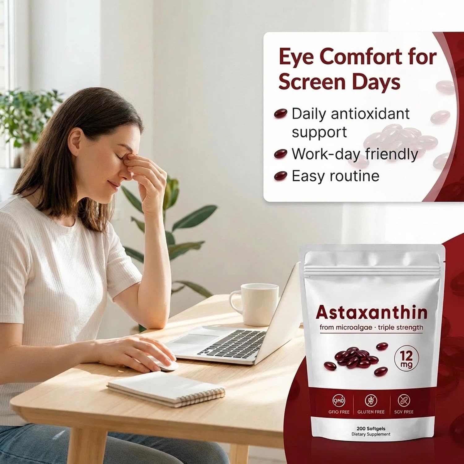 Rovina Astaxanthin, Baleno Astaxanthin 12Mg Antioxidant Supplement for Daily Wel