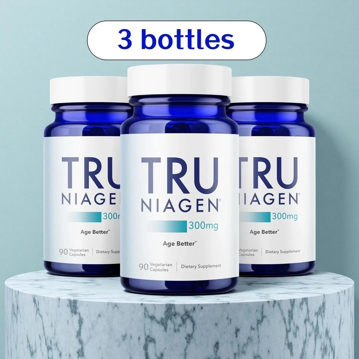 3 Pack Tru Niagen Nicotinamide Riboside Chloride 300mg 90 NR Vegetarian Capsules