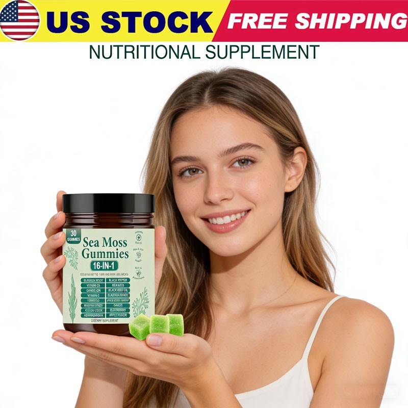 3PCS 16 in 1 Organic Sea Moss Gummy Irishmoss Extract 6000Mg Green Apple Flavor