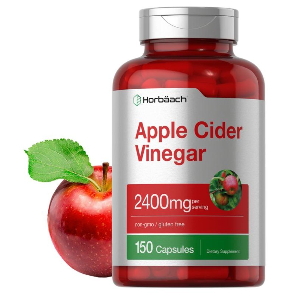 Horbaach Apple Cider Vinegar Capsules 2400mg Non-GMO Gluten Free 150 Count