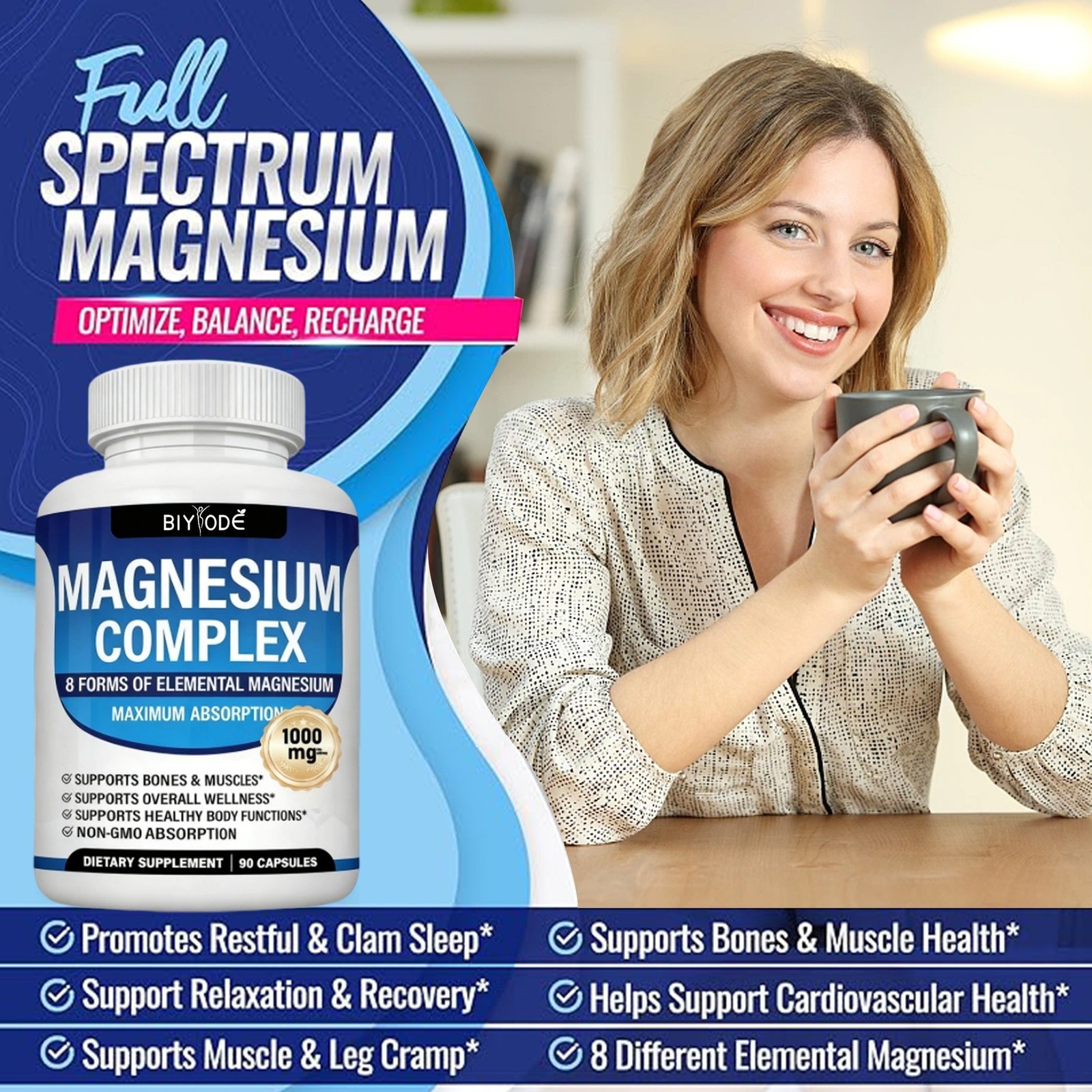 3Pack Nutrition Magnesium Complex 1000mg Supports 8 Elemental Magnesium