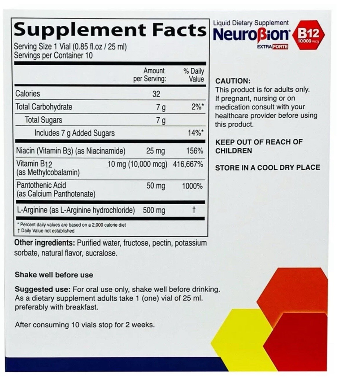 Neurobion B12 Extra Forte 10,000 10 Drinkable Vials 0.85 fl. Oz. /25ml