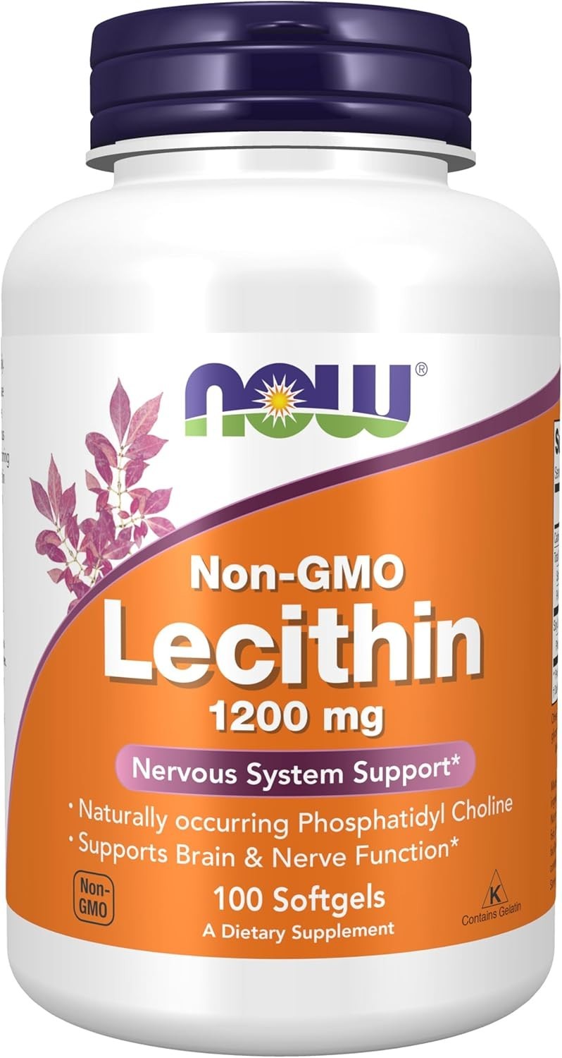 NOW Foods Lecithin 1200mg 100 Softgels Non-GMO Phosphatidyl Choline Supplement