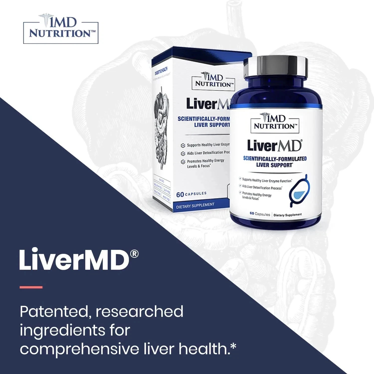 1MD Nutrition LiverMD support healthy liver, 60 Caps, Exp 01/2028 (Pack of 2)