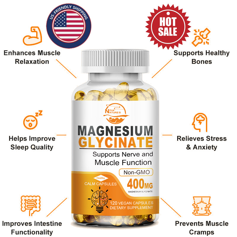 Magnesium Glycinate 400mg – 120 Capsules For Sleep, Stress Relief Support Bone
