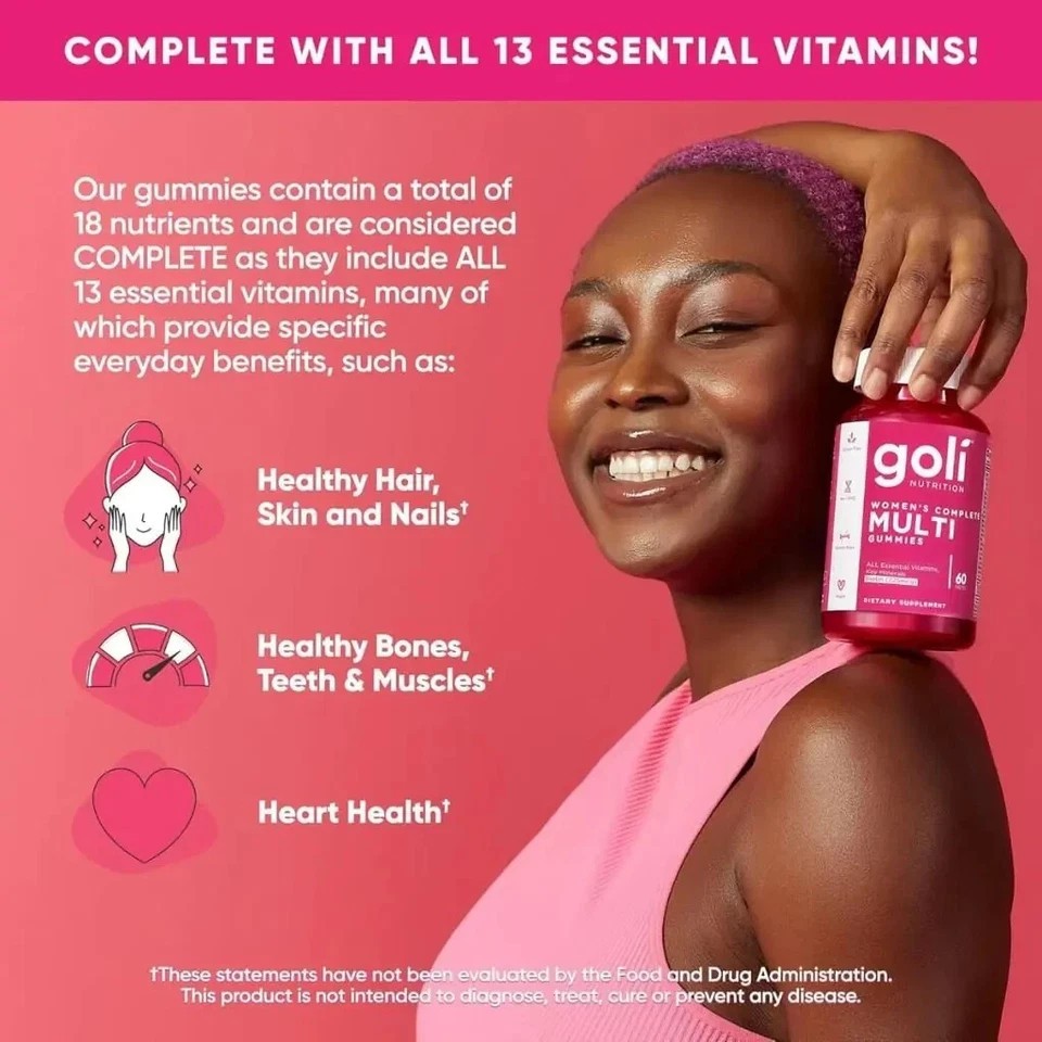 2 BOTTLES- NEW Goli Nutrition Women‘s Complete Multi Vitamin Vegan Gummies -60ct