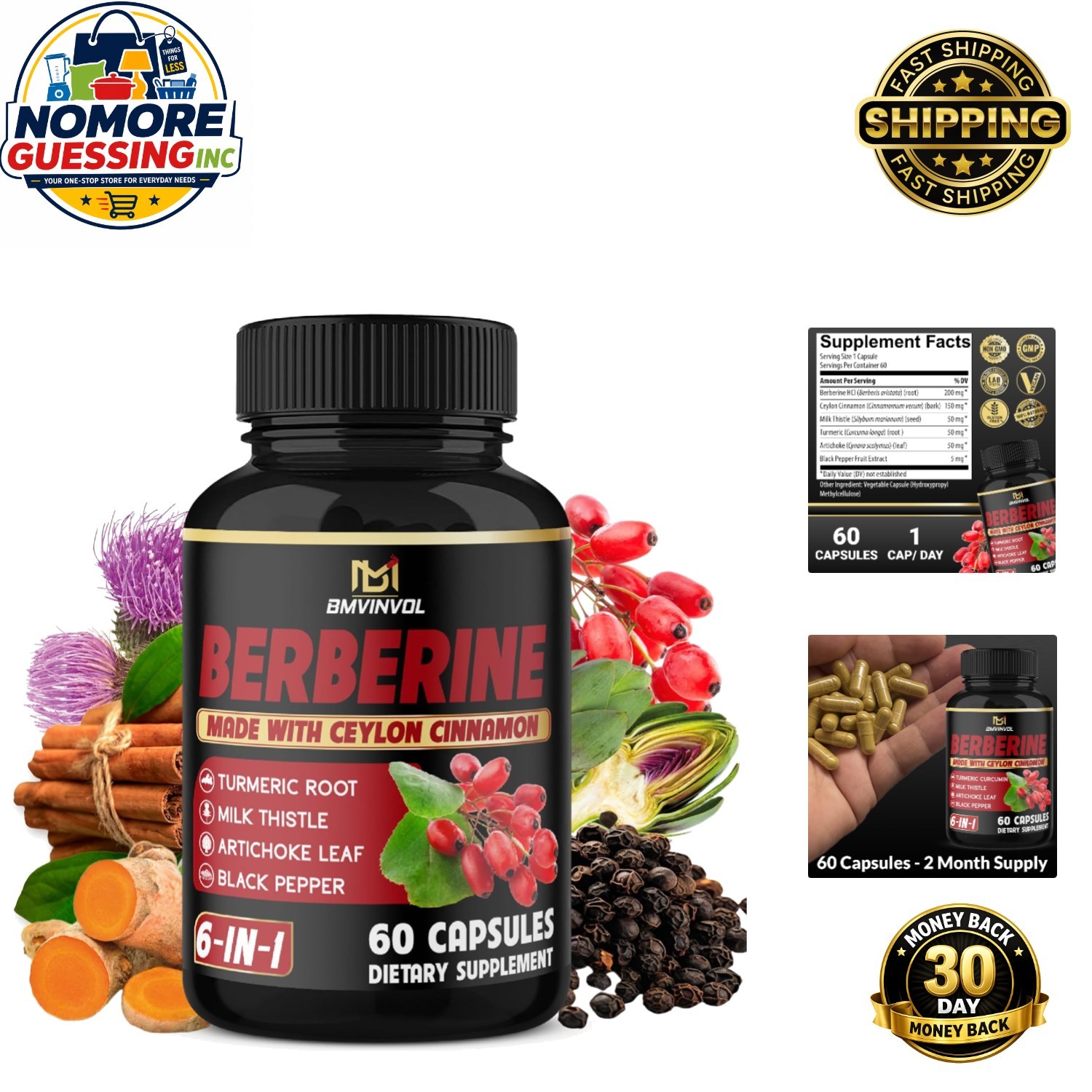 60 Count Berberine Multi-Supplement with Ceylon Cinnamon & Turmeric