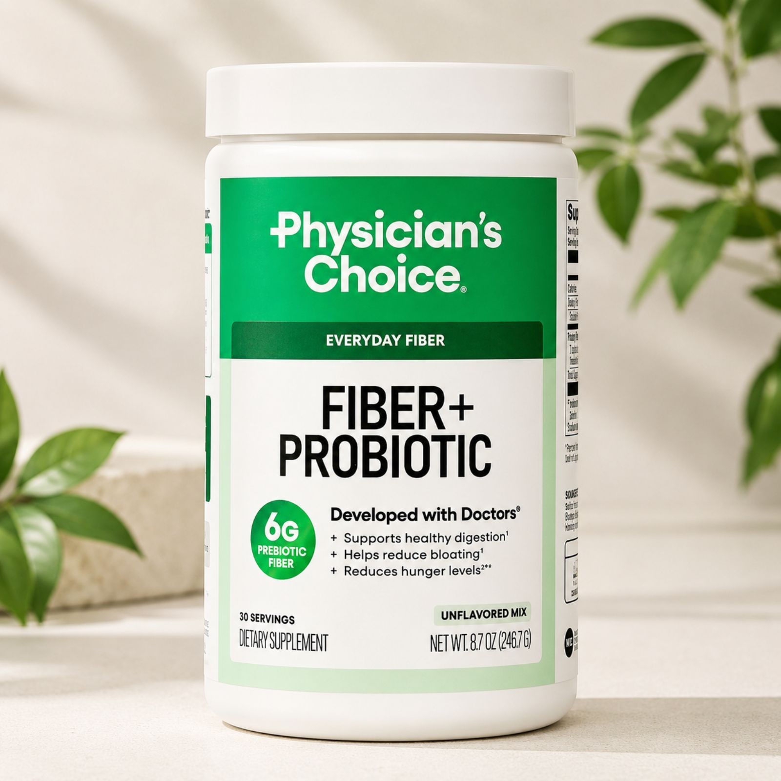 Physician’s CHOICE Easy Mix Prebiotic Fiber Powder, Unflavored, 6g Fiber