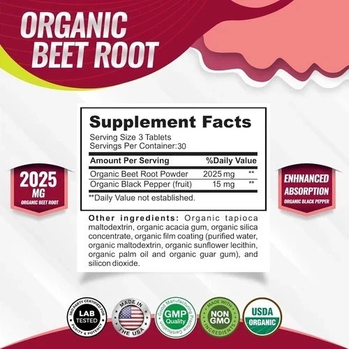 Organic Beet Root Powder Tablets – 2040mg Natural Nitric Oxide Beets to Support*