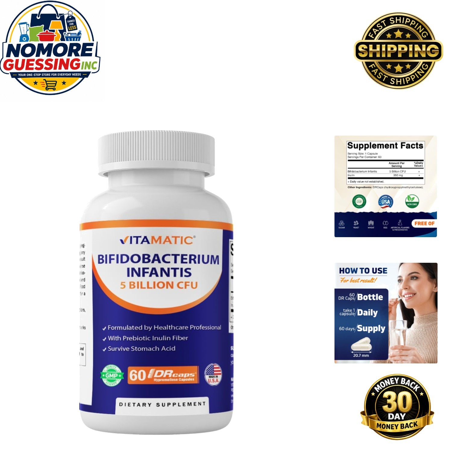 Gut Health Probiotic – 60 Capsules of Bifidobacterium Infantis 5 Billion CFU
