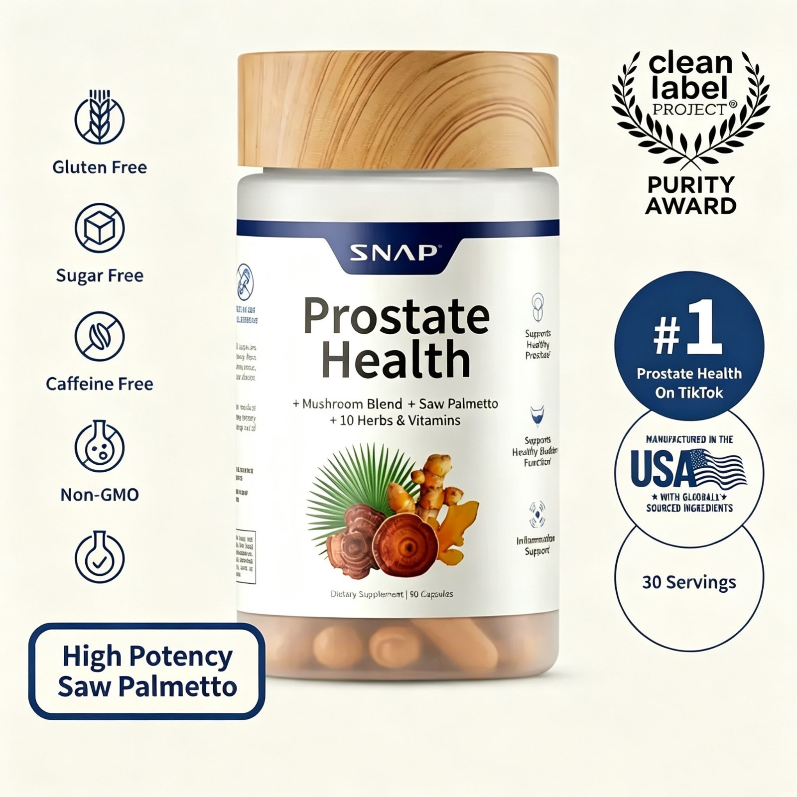 Saw Palmetto Prostate Support for Men Urinary Tract Health Mushroom Blend 90ct