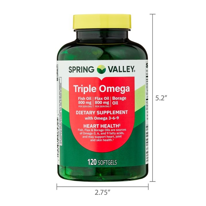 (2 pack) Spring Valley Triple Omega Softgels, Fish Flax & Borage, 120 Count